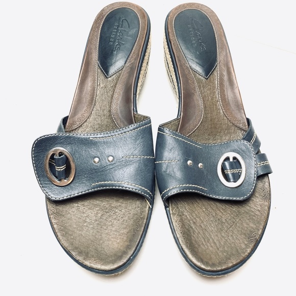 CLARKS ARTISAN Navy Leather Espadrille Sandals 11 - Picture 5 of 12
